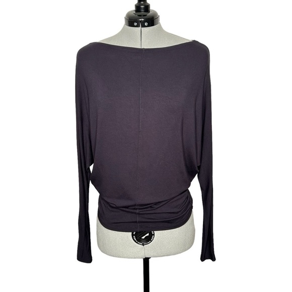 Worth New York Dark Blue Jersey Knit Bat Wing Ruched Top Sz P (Oversized) - Picture 1 of 15